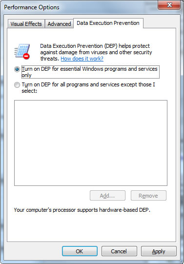 Disable Windows DEP